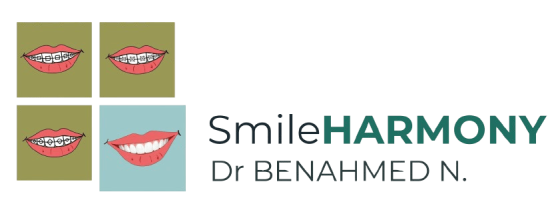 logo de la clinique SmileHARMONY avec le nom de l'orthodontiste Dr BENAHMED