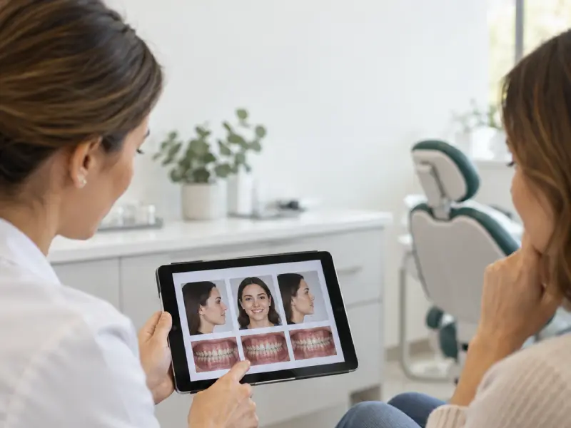 orthodontiste expliquant le plan de traitement à une patiente adulte